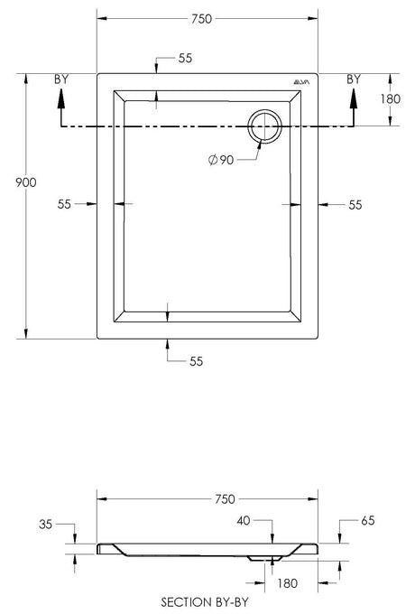 Alva Una 1.0 Acryl Brausetasse 90x75x6,5cm, Weiß ohne Füße - AQBT90.75F1