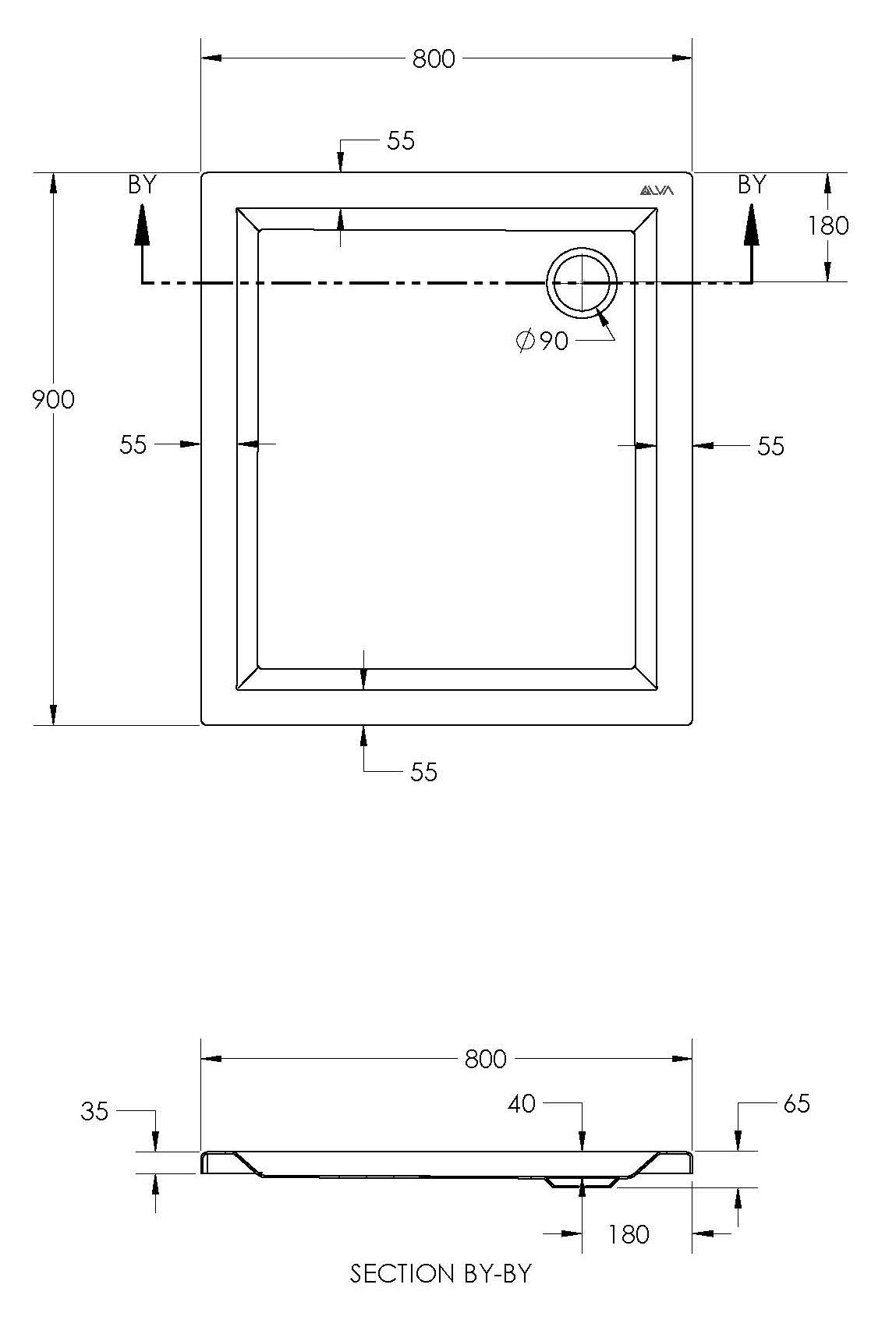Alva Una 1.0 Acryl Brausetasse 90x80x6,5cm, Weiß ohne Füße - AQBT90.80F1