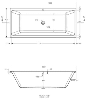 Alva Idea 1.0 Acryl Wanne Duo 180x80cm, Weiß ohne Füße - AQBWIDDUO180.1