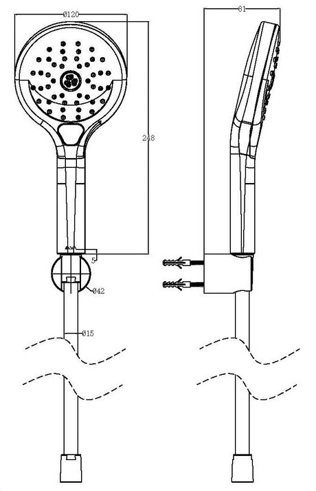 Alva Varia Wannenset, HB 3-fach Wandhalter, BS 150cm, Chrom - AQARVAWS3.4