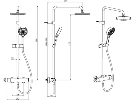 Alva Spa Duschsystem 99cm mit Thermostat, Chrom - AQARSPDST11