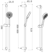 Alva Varia Brausestangenset 90cm verstb. Wandbf., HB 3-fach, BS 150cm, Chrom - AQARVABS90V5