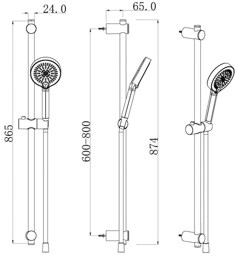 Alva Varia Brausestangenset 90cm verstb. Wandbf., HB 3-fach, BS 150cm, Chrom - AQARVABS90V5