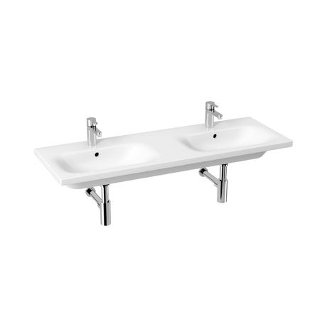 Alva Idea 1.0 Doppelwaschtisch 130x45cm, mit 2 Hahnlöchern, Weiß - AQKEIDDWT130.1