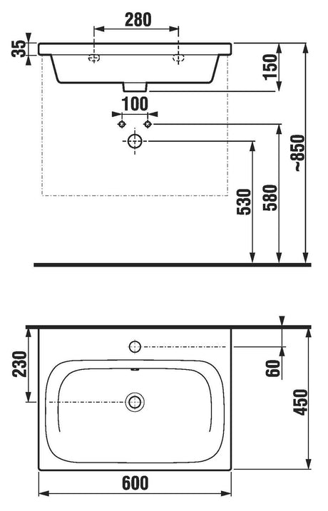 Alva Idea 1.0 Waschtisch 60x45cm, mit Hahnloch, Weiß - AQKEIDWT60.1