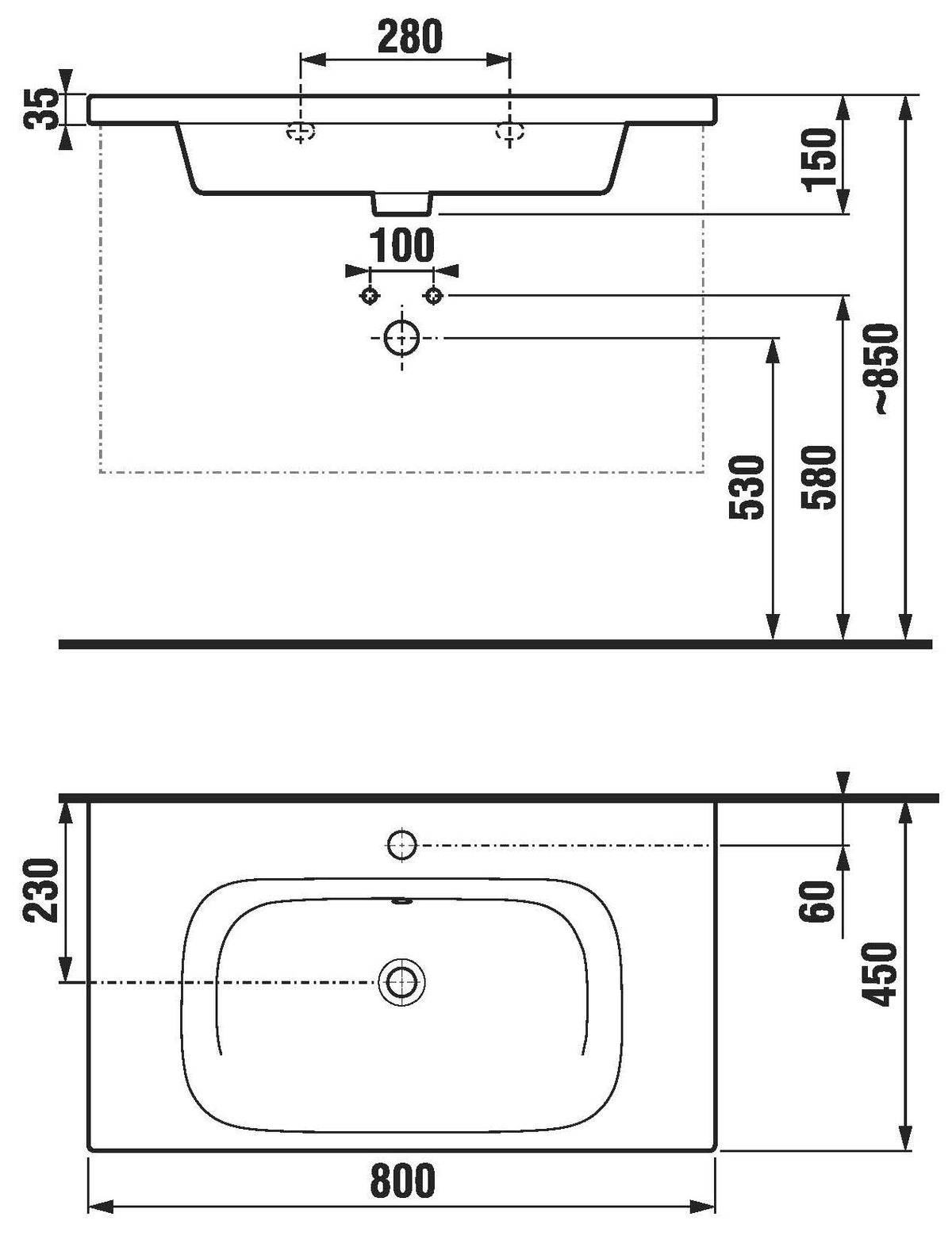 Alva Idea 1.0 Waschtisch 80x45cm, mit Hahnloch, Weiß - AQKEIDWT80.1