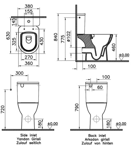 Alva Idea Kombi-Stand-WC Tiefsp. inkl. SPK+WC-Sitz,Sitzh. 46cm, spülrandl.,Weiß - AQBFIDWCTSK