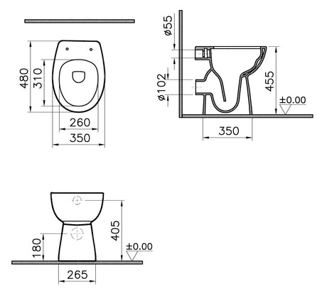 Alva Idea Stand-WC Tiefspüler Barrieref., Oberk. 46cm, spülrandl.,Weiß - AQBFIDWCTWS