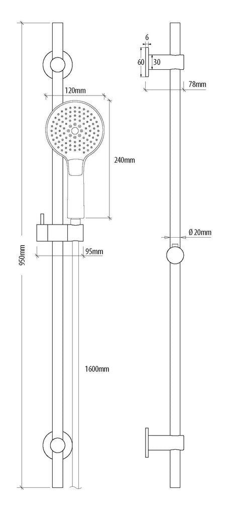Alva Varia Brausestangenset 95cm verstb. Wandbf.,HB. 3-fach, BS 160cm, Chrom - AQARVABS95V2