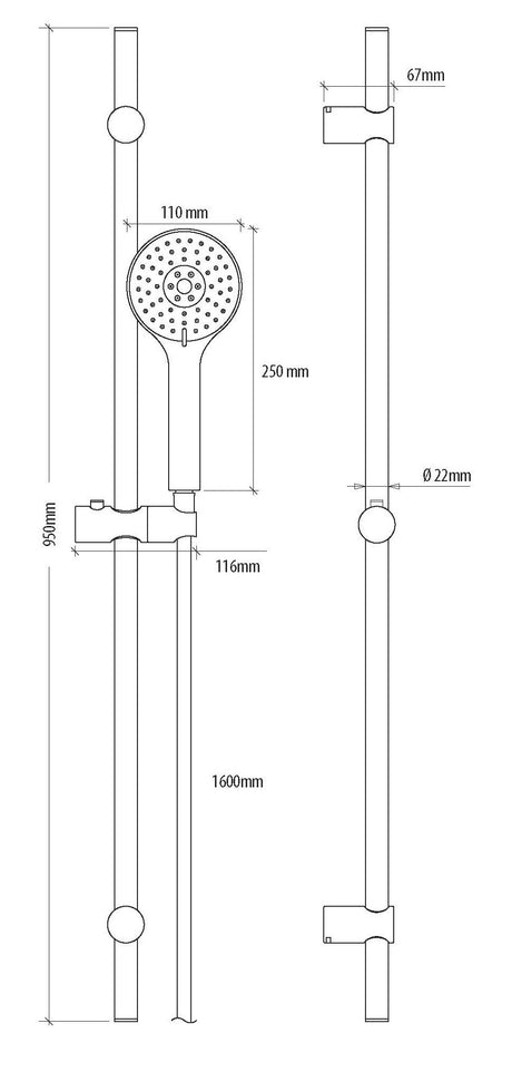 Alva Varia Brausestangenset 95cm verstb. Wandbf.,HB. 3-fach, BS 160 cm, Chrom - AQARVABS95V1