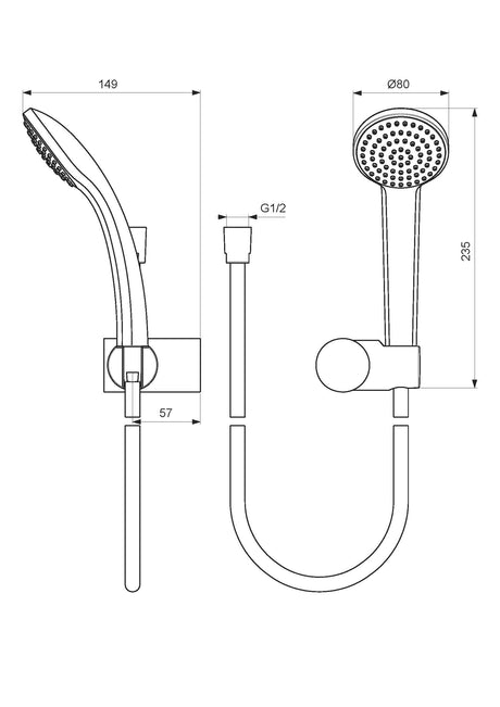 Alva Varia Wannenset, HB 1-fach Wandhalter, Brauseschl. 160cm, Chrom - AQARVAWS1.4