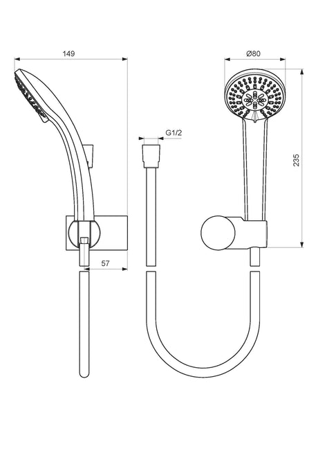Alva Varia Wannenset, HB 3-fach Wandhalter, Brauseschl. 160cm, Chrom - AQARVAWS3.1