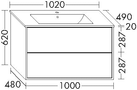 Alva Pura 1.0 Unterschrank m. Keramik-WT 2 Auszüge, 102x62x49cm, Weiß Matt - AQBMPUWTUSK3WM