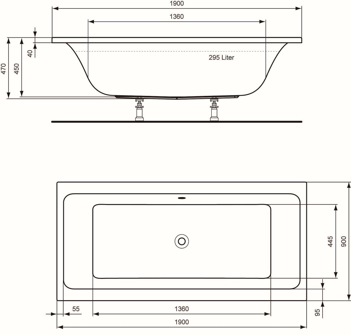 Alva Idea Acryl Wanne Duo 190x90cm, Weiß ohne Füße - AQBWIDDUO190