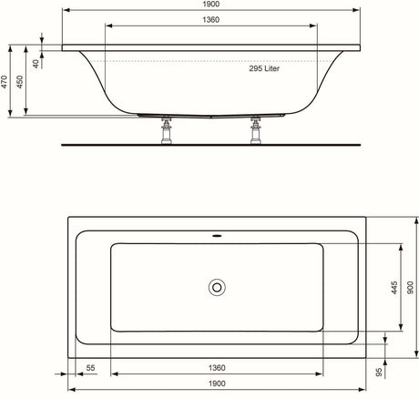 Alva Idea Acryl Wanne Duo 190x90cm, Weiß ohne Füße - AQBWIDDUO190
