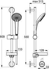 Alva Idea Brausestangenset 60cm Handbrause 3-fach,Brauseschl.175cm,Chrom - AQARIDBS