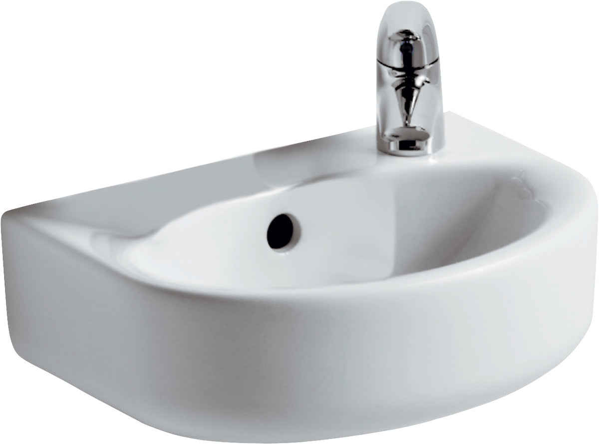 Alva Bela Handwaschbecken 35x26cm mit Hahnloch rechts, Weiß - AQKEBEHWB35GA