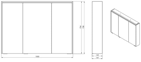 Alva Varia Spiegelschrank 100x74x14,2cm, LED-Lightstrip, Weiß - AQBMVASPS4