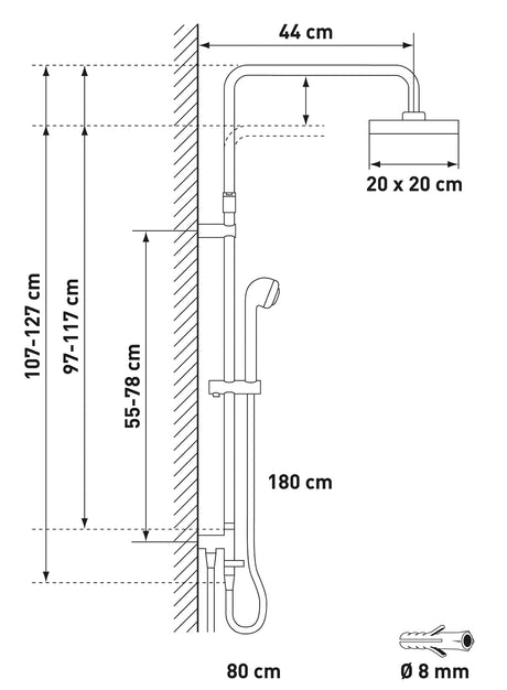 Alva Spa Duschsystem mit Teleskopstange, Chrom - AQARSPDS4