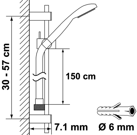 Alva Varia Brausestangenset 60cm verstb. Wandbf.,HB 1-fach,BS 150cm,Chrom - AQARVABS60V
