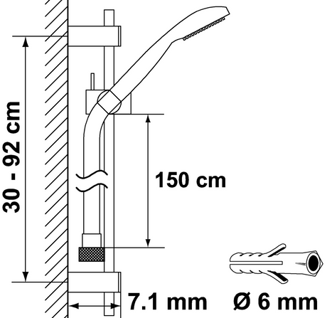 Alva Varia Brausestangenset 95cm verstb. Wandbf.,HB 3-fach,BS 150cm,Chrom - AQARVABS95V