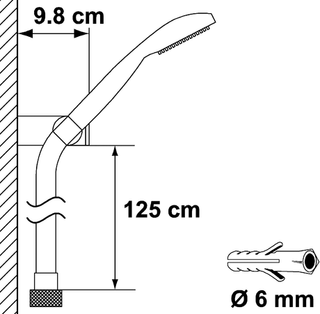 Alva Varia Wannenset, HB 1-fach Wandhalter, Brauseschl. 125cm, Chrom - AQARVAWS1.3