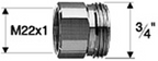 Alva Varia Reduktion Messing verchromt M22 x 1 x 3/4" - AQARVARE22.3/4