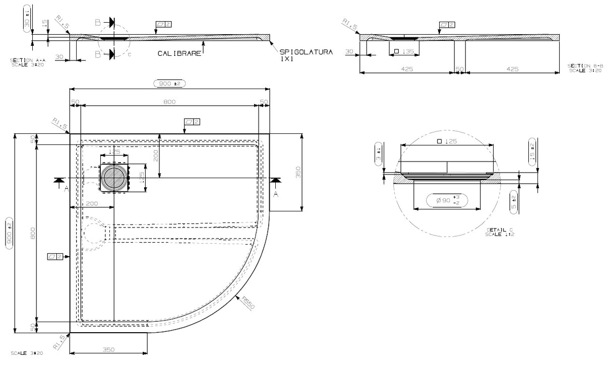 Alva Ora 1.0 Mineralguss Rund- brausetasse, 90x90x3cm, R55, Weiß - AQBTORRBT90.1