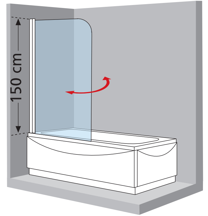 Alva Varia Wannenwand 1-teilig 150x80cm, Glas ESG, Weiß - AQDUVA2W