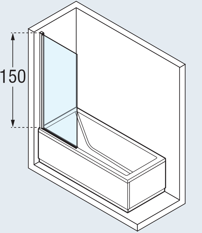 Alva Varia Wannenwand 1-teilig 150x80cm, Glas ESG Clean, Silber - AQDUVA5C