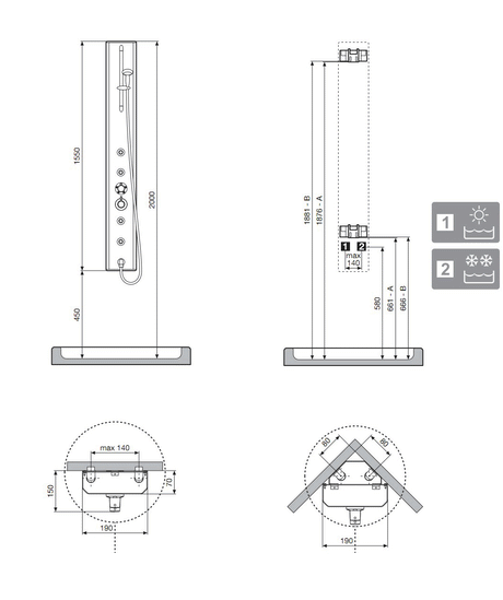 Alva Spa Duschpaneel 19 x 155cm Thermostat, Silber Glanz - AQARSPDP3
