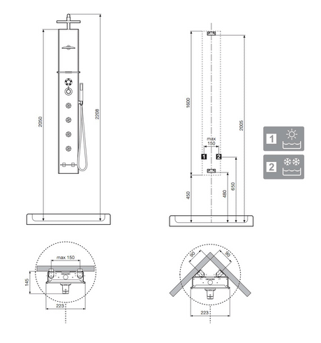 Alva Spa Duschpaneel 22,3 x 177cm Thermostat, Weiß - AQARSPDP1W
