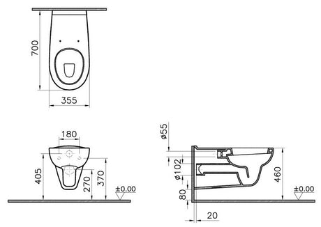 Alva Idea Wand-WC Flachspüler Barrierefrei, Ausladung 70cm, Weiß - AQBFIDWWCF