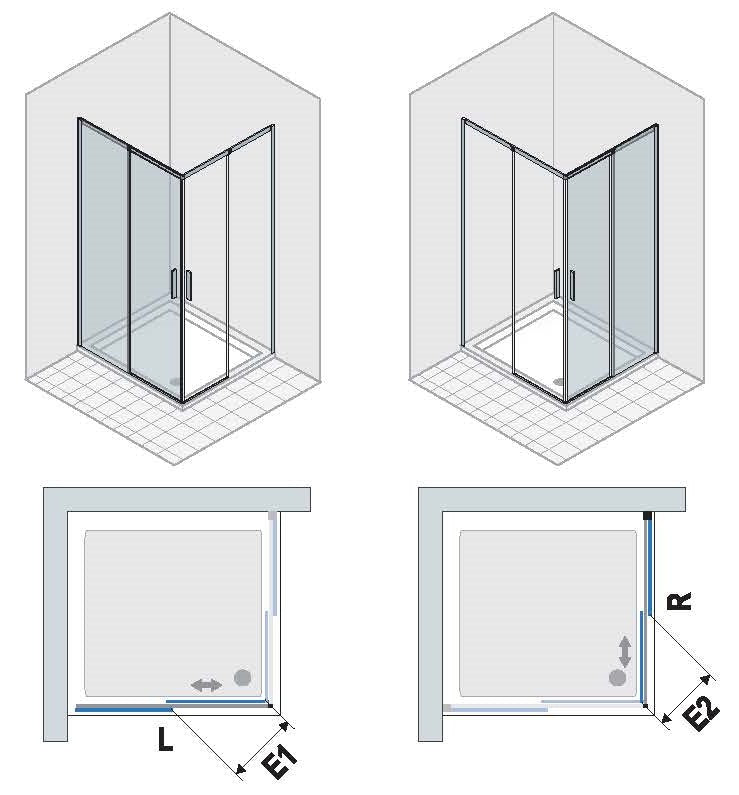 Alva Amoa 1.0 Eckeinstiegshälfte re 77,6-80,1/200cm, Silber HGL, ESG - AQDUAMEH80R