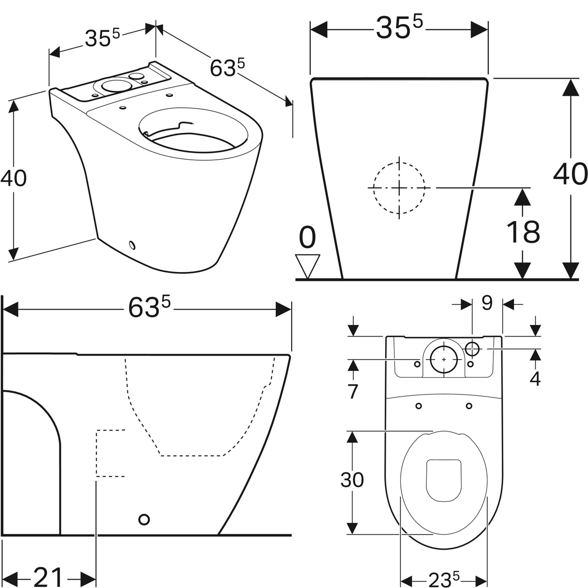 Alva Prima Kombi-Stand-WC Tiefsp. verd. Bef.,Abg. Multi,oh. SPK, spülrandl.,Weiß - AQKEPRWCTS1