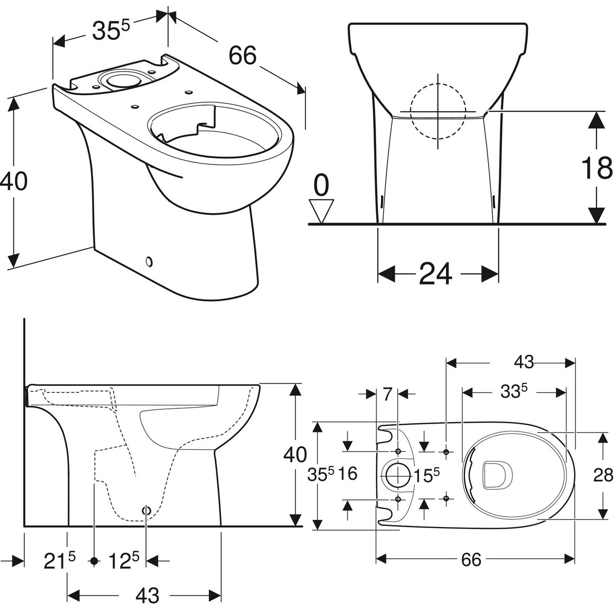 Alva Prima Kombi-Stand-WC Tiefsp. Abg. Multi, oh. SPK, spülrandlos, Weiß - AQKEPRWCTS2