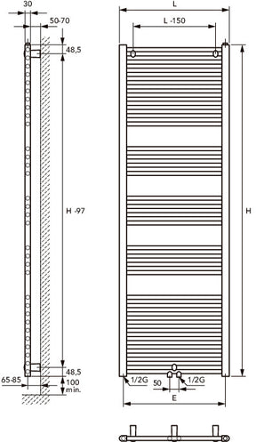 Alva Una Badheizkörper gerade Mittenanschluss, 180,7x50cm, Chrom - AQBHK180.50MC