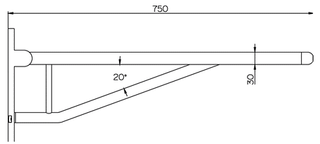 Alva Varia Klappgriff 1-armig 75cm mit Stütze, bis 130kg, Chrom - AQBFVAKG1.75C