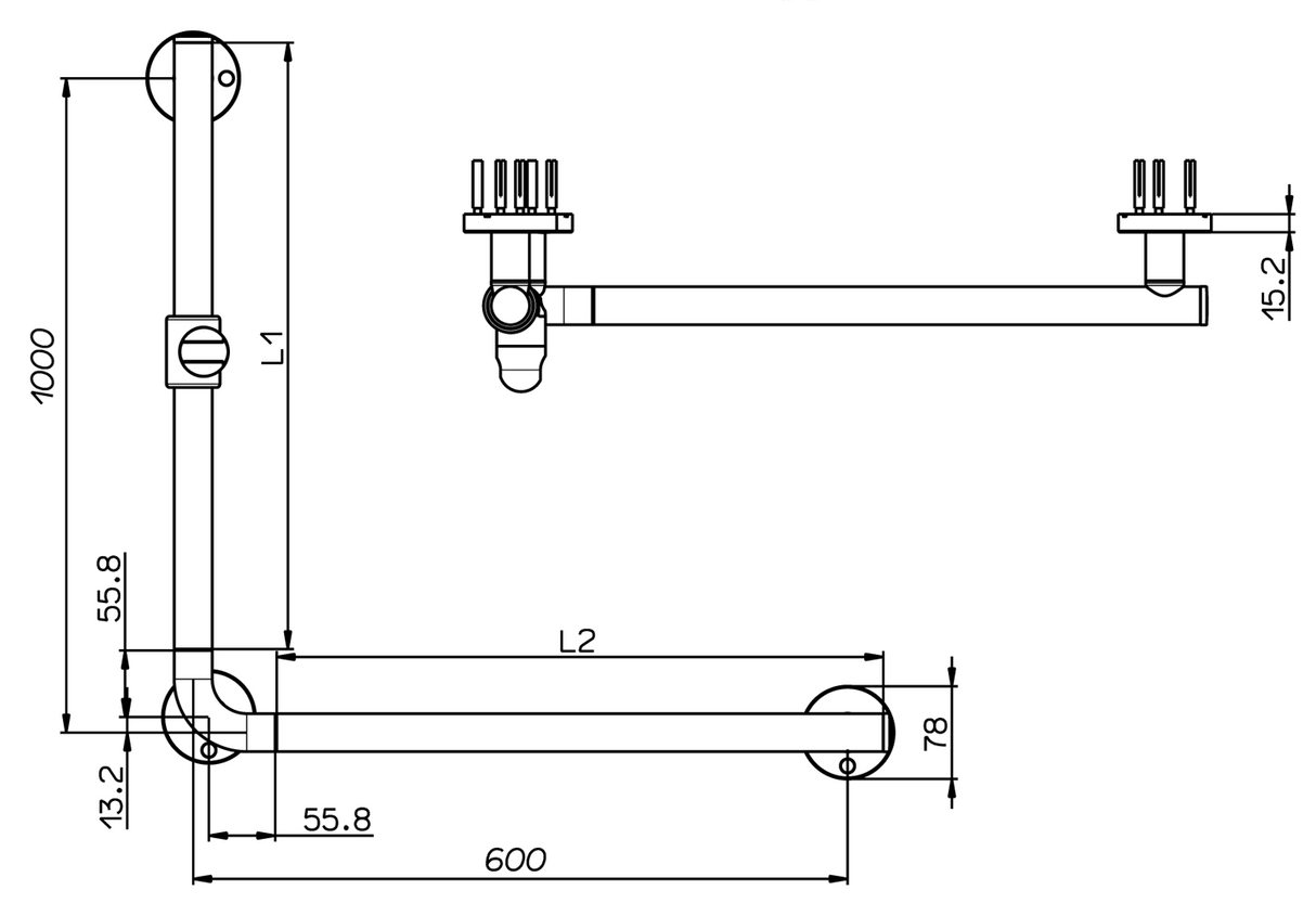 Alva Varia Haltegriff 90 mit Brausehalter, 99x59cm, bis 130kg, Chrom - AQBFVAHG90.1C