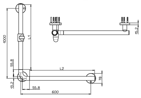 Alva Varia Haltegriff 90 mit Brausehalter, 99x59cm, bis 130kg, Chrom - AQBFVAHG90.1C