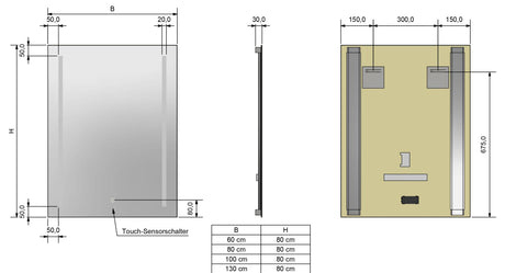 Alva Forta Lichtspiegel 60x80cm Aufh. hoch, Touchschalter, LED 14,4W - AQBMFOLS8