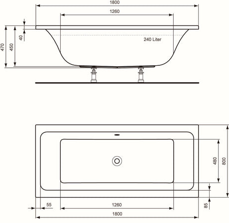 Alva Idea Acryl Wanne Duo 180x80cm, Weiß ohne Füße - AQBWIDDUO180