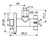 Alva Design-Eckventil mit Regulierfunktion 4WING, Schubrosette Ø 60 mm, DN 15 G 1/2 AG, Ø 10 mm (DN 10 G 3/8 AG) - AQARVADEV2