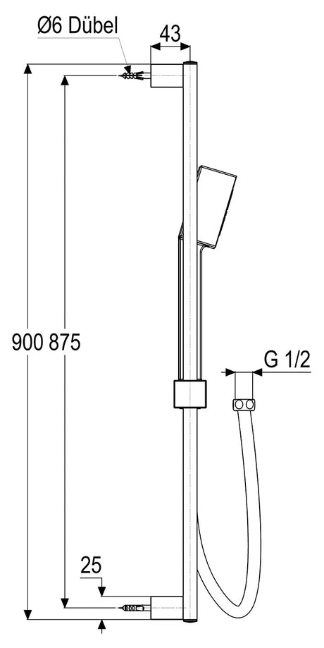 Alva Aura Brausestangenset 90cm Handbrause 3-fach,Brauseschl.150cm,Chrom - AQARAUBS
