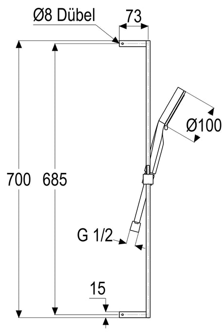 Alva Aura Brausestangenset 70cm Handbrause 3-fach,Brauseschl.150cm,Chrom - AQARAUBS70E