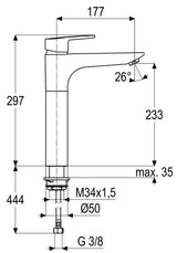 Alva Aura Waschtischarmatur XL mit Druckkn.-Garn., Höhe 29,7cm, Chrom - AQARAUWTXL2