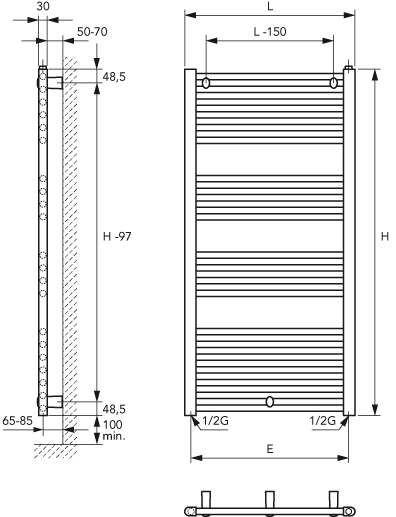 Alva Una 1.0 Badheizkörper gerade 122,2x50cm, Weiß - AQBHK122.50.1