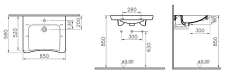 Alva Idea Waschtisch Keramik Barrierefrei, 65x56cm, oh. Überlauf,Weiß - AQBFIDWTK65OU