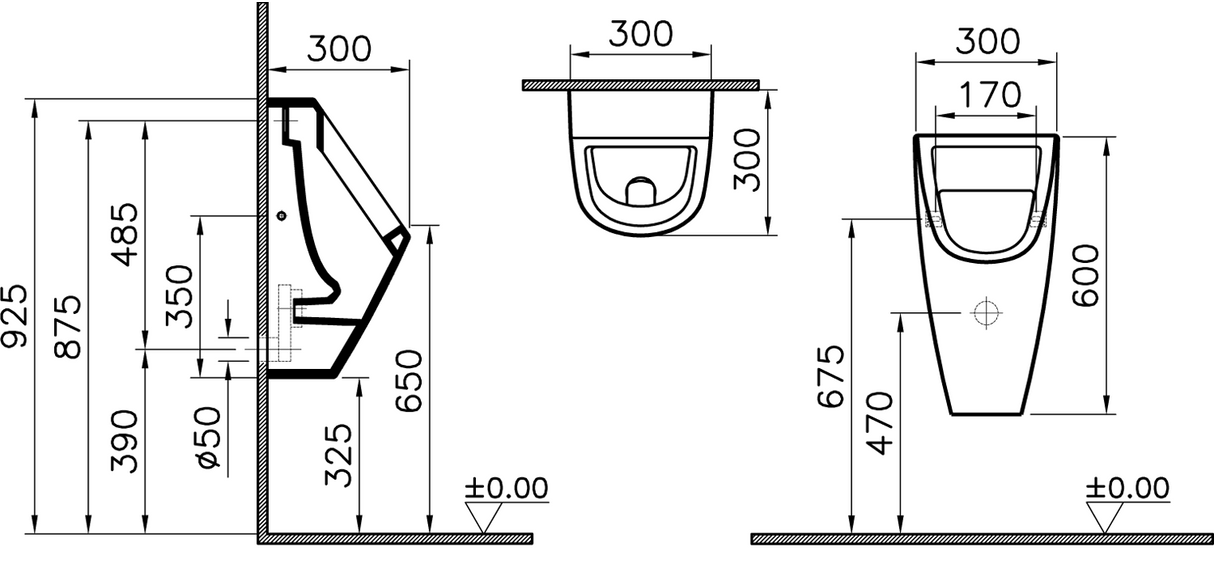 Alva Amoa Urinal Zulauf und Abgang hinten, Weiß - AQKEAMU