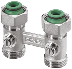 Alva Hahnblock Zweirohr Durchgang 3/4" 50mm, absperrb., mit Konuseinlegeteil - ALKHBD3/4